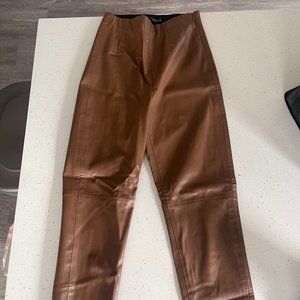 XS - NWT ZARA BROWN HIGH-WAISTED FAUX LEATHER LEGGINGS